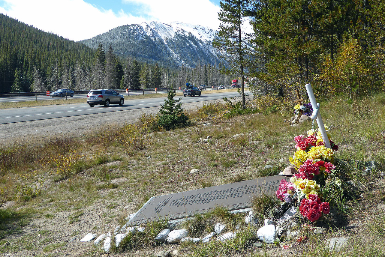 Memorial of airplane crash 1970 with Wichita football team, west of Denver