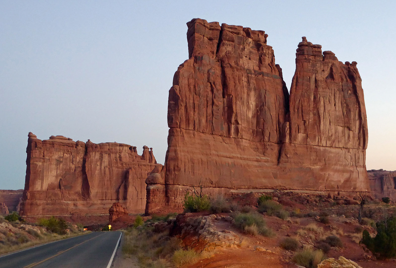 Corthouse Towers in Arches national park, before sunrise